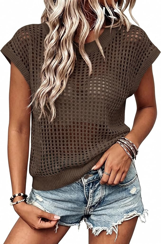 Lepunuo Women's Summer Crochet Tops Hollow Out Cover Ups Cruise Outfits | Cap Sleeve, Beach Vacat... | Amazon (US)