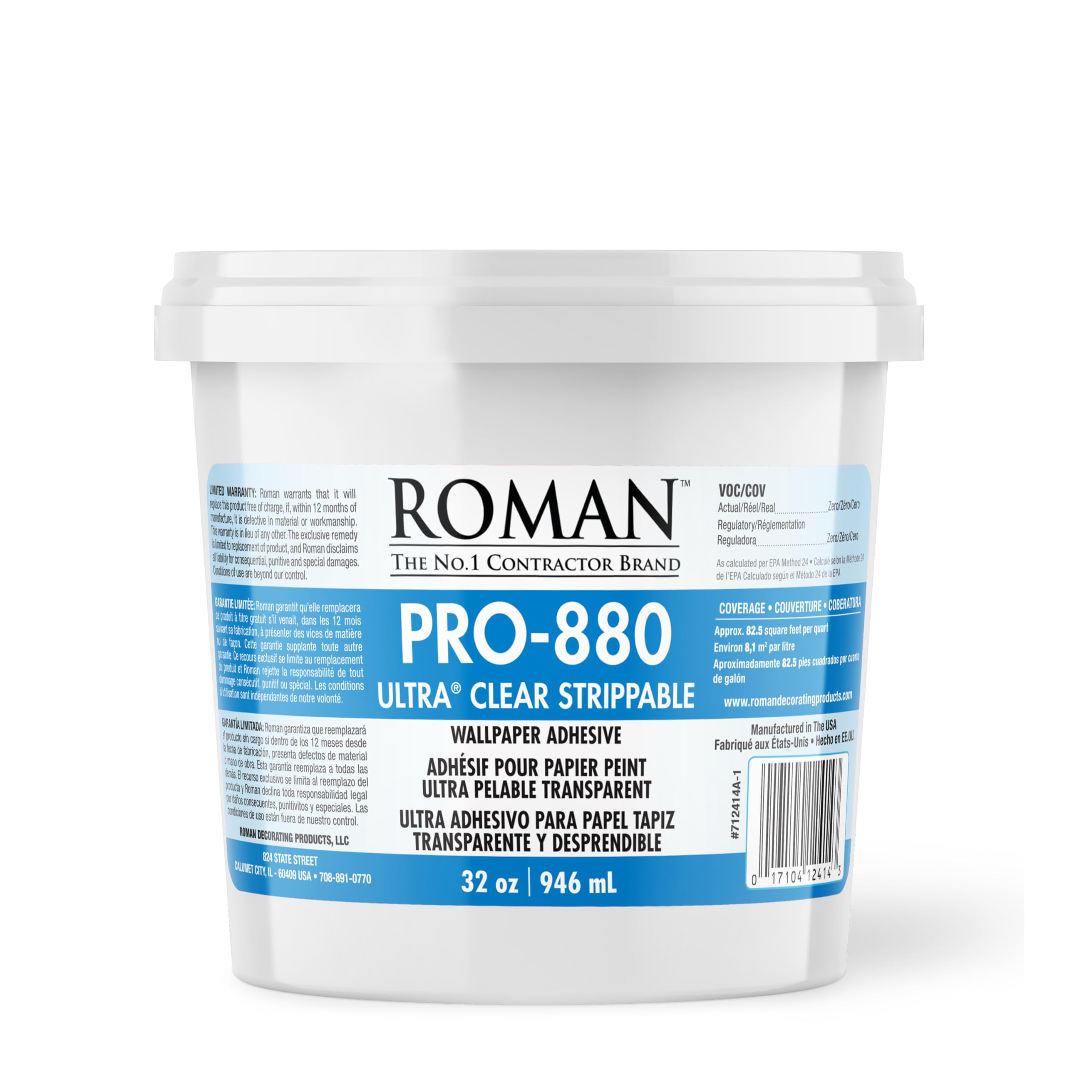 Roman Ultra Clear Strippable Wallpaper Adhesive, Clear Glue, Zero VOC, PRO-880 (32 Ounce - 80 sq.... | Amazon (US)