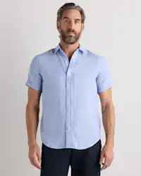 Men's 100% European Linen Short Sleeve Shirt in Taupe Brown Chambray | Quince