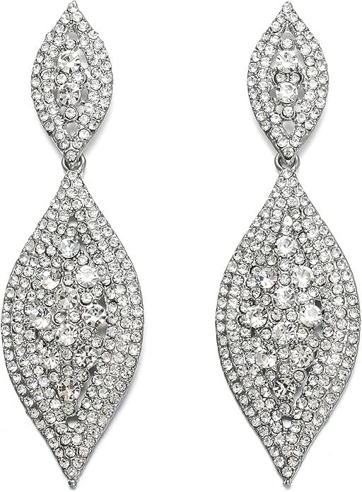 Flyonce Women's Rhinestone Crystal Wedding Bridal 2 Leaf Drop Dangle Chandelier Earrings | Amazon (US)