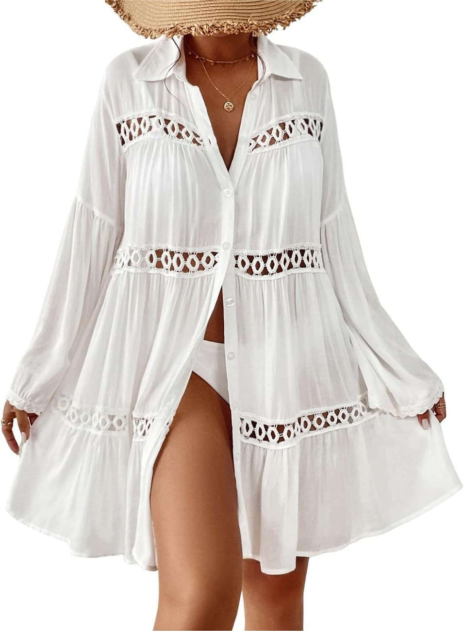 Bsubseach Swimsuit Coverup for Women Beach Dresses Oversized Button Down Shirts Long Sleeve Cover... | Amazon (US)