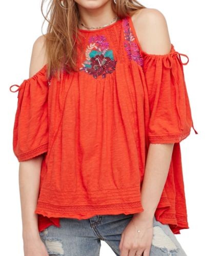 Details about   Free People NWT Top Small Red Embroidered Fast Times Cold Shoulder Womens
			
		... | eBay US