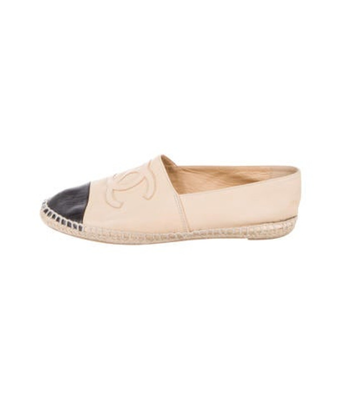 Chanel CC Leather Cap-Toe Espadrilles Tan Chanel CC Leather Cap-Toe Espadrilles | The RealReal