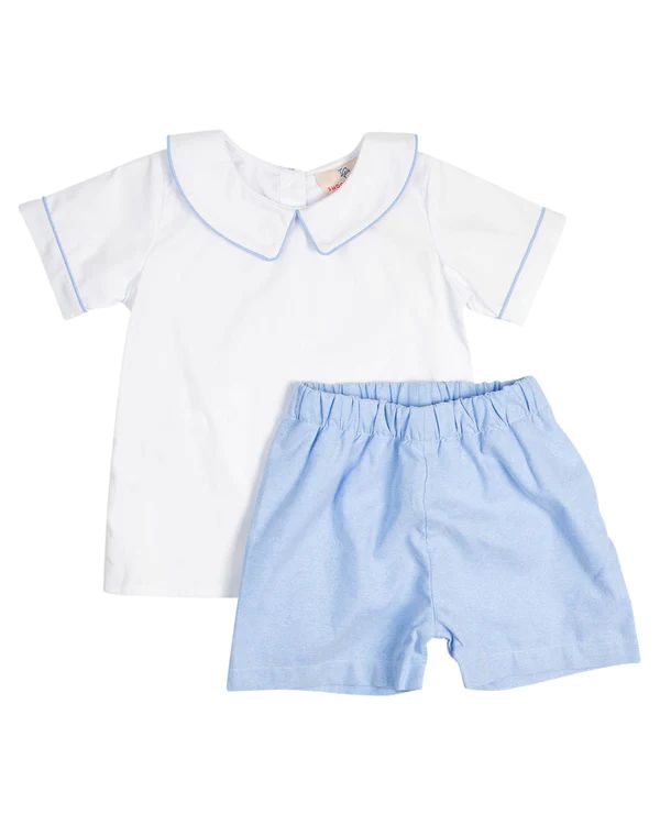 Blue Shorts with Peter Pan Collar Shirt | Smockingbird Kids