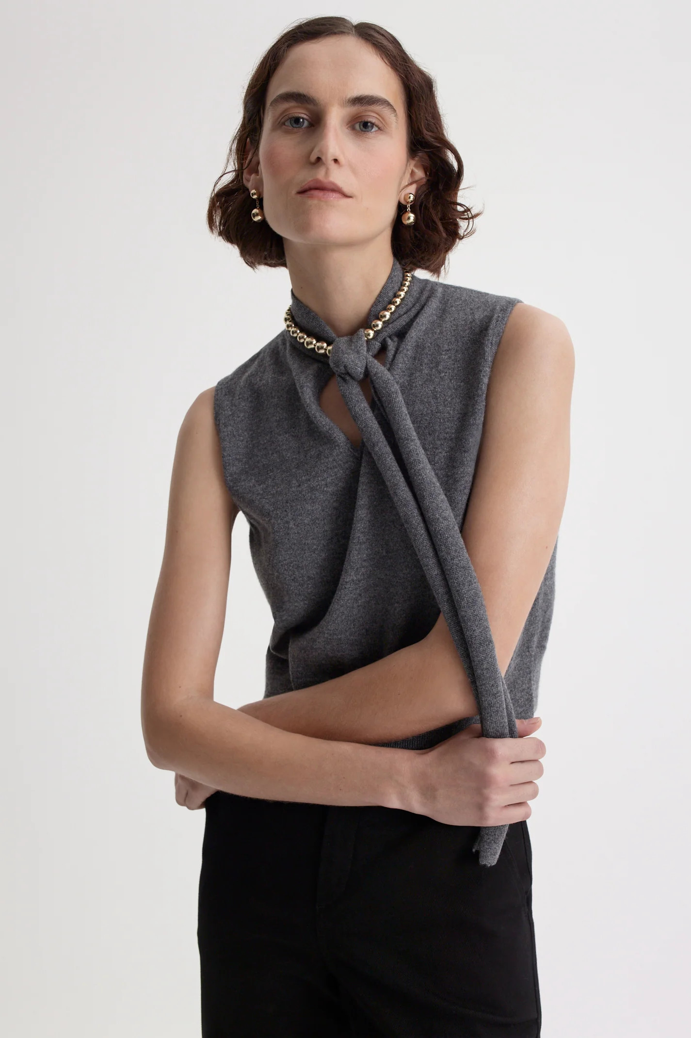 CASHMERE TIE SLEEVELESS TANK - DARK.GREY.MELANGE - Scanlan Theodore | Scanlan Theodore AU