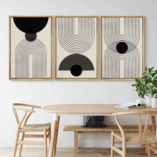 " Mid Century Modern Abstract Wall Art Black Semi-Circle An Line Parabola Framed Art " 3 - Pieces... | Wayfair North America