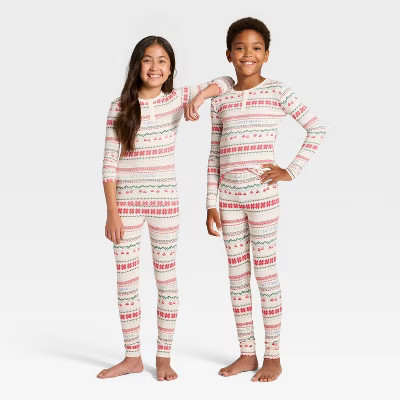 Kids' "Let it Snow" Fair Isle Cozy Knit Long Sleeve Shirt and Pants Holiday Matching Family Pajama Set - Wondershop™ Cream 12 | Target