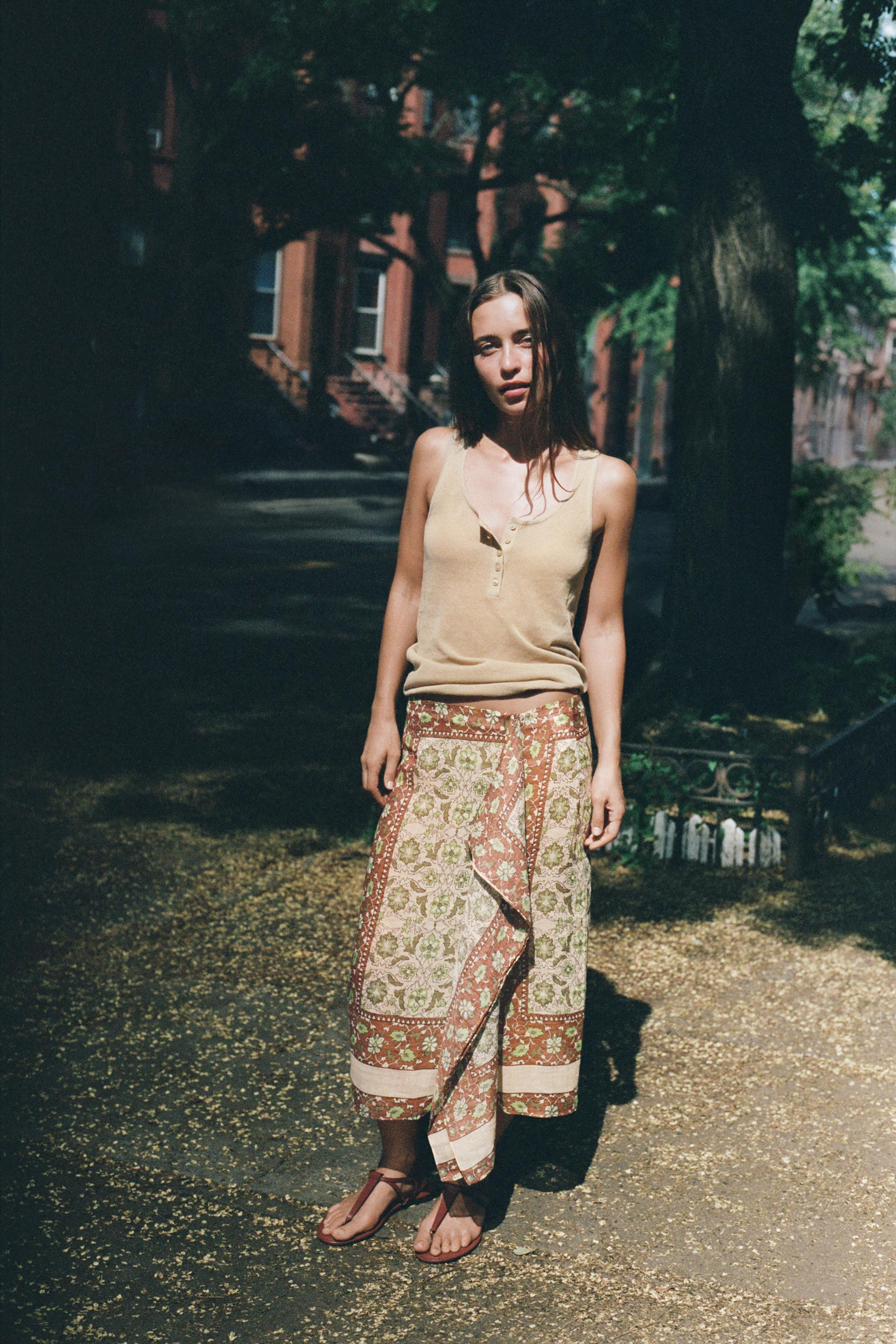 PRINTED RAMIE SARONG SKIRT | Zara US