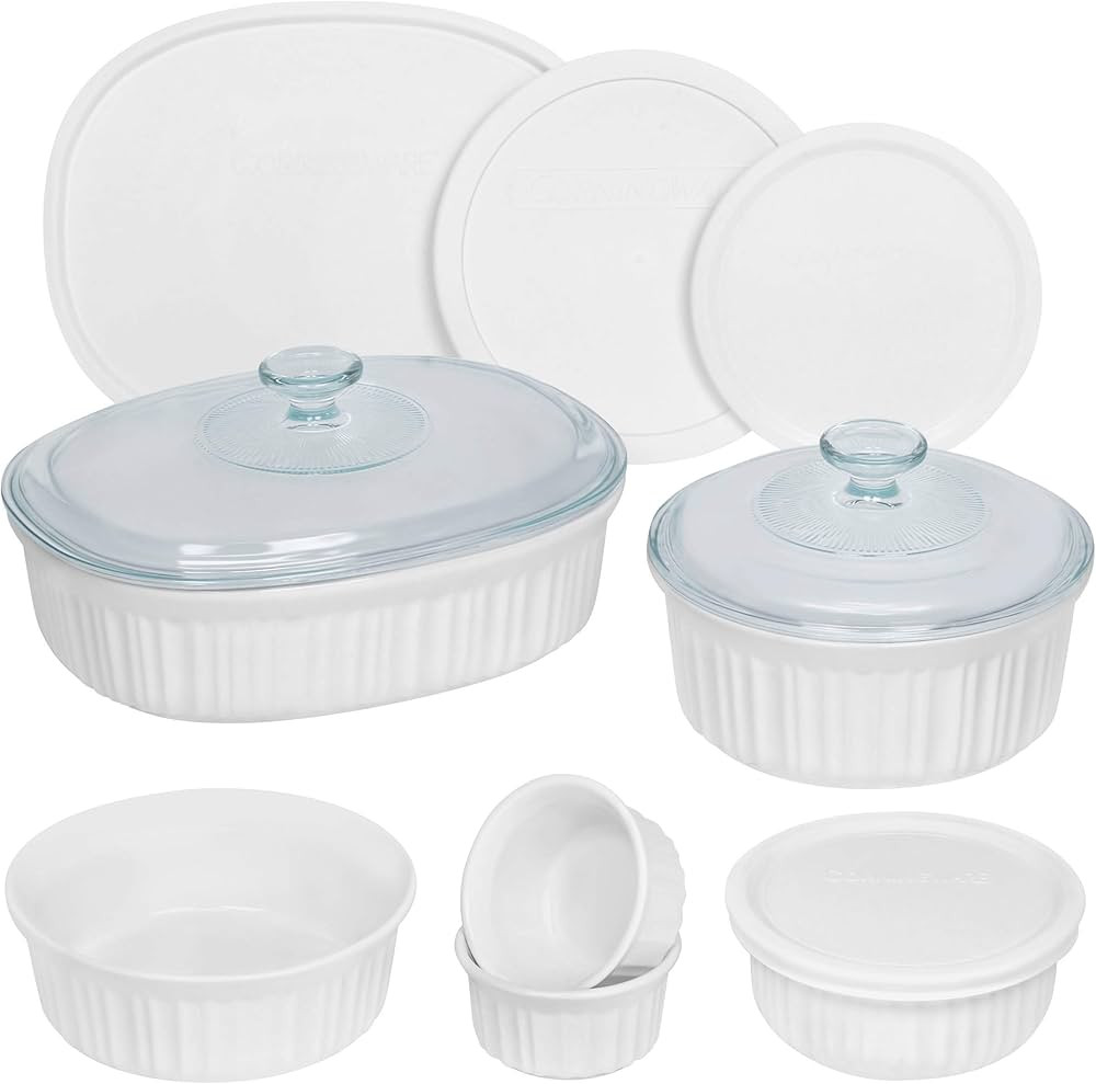 CorningWare French White 12-Pc Ceramic Bakeware Set with Lids Chip and Crack Resistant Stoneware ... | Amazon (US)