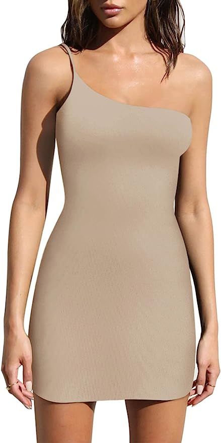 REORIA Women’s Summer Sexy One Shoulder Sleeveless Backless Slip Y2K Bodycon Mini Dresses | Amazon (US)