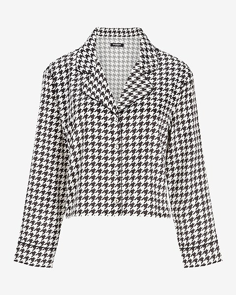 Houndstooth Satin Long Sleeve Pajama Shirt | Express
