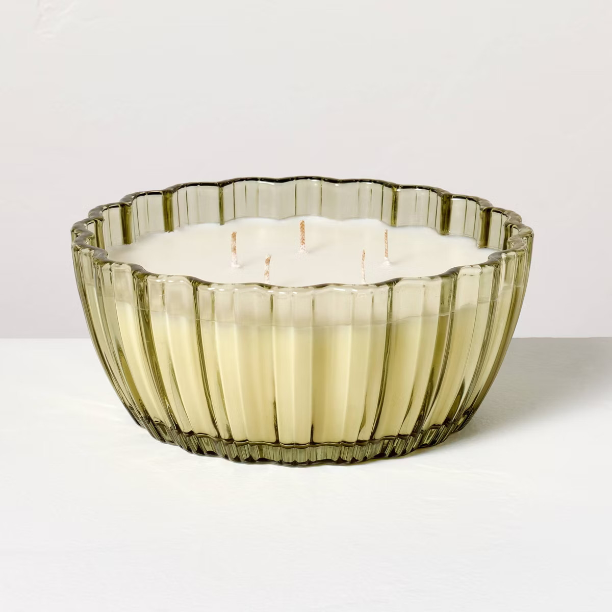 5-Wick Tinted Glass Cedar and Lemon Ribbed Jar Candle Green 28oz - Hearth & Hand™ with Magnolia | Target