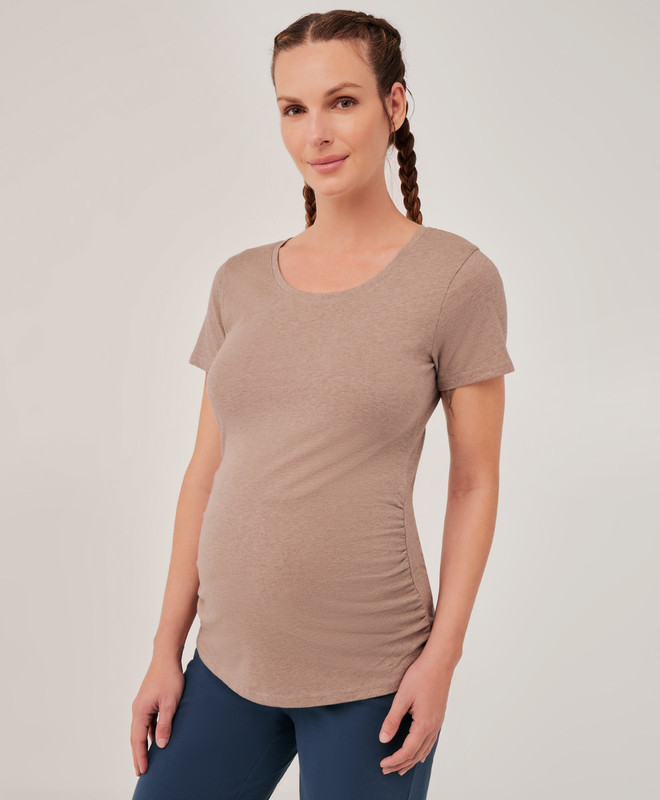PACT Women's Pink Sand Maternity Ruched Tee S | Pact Apparel