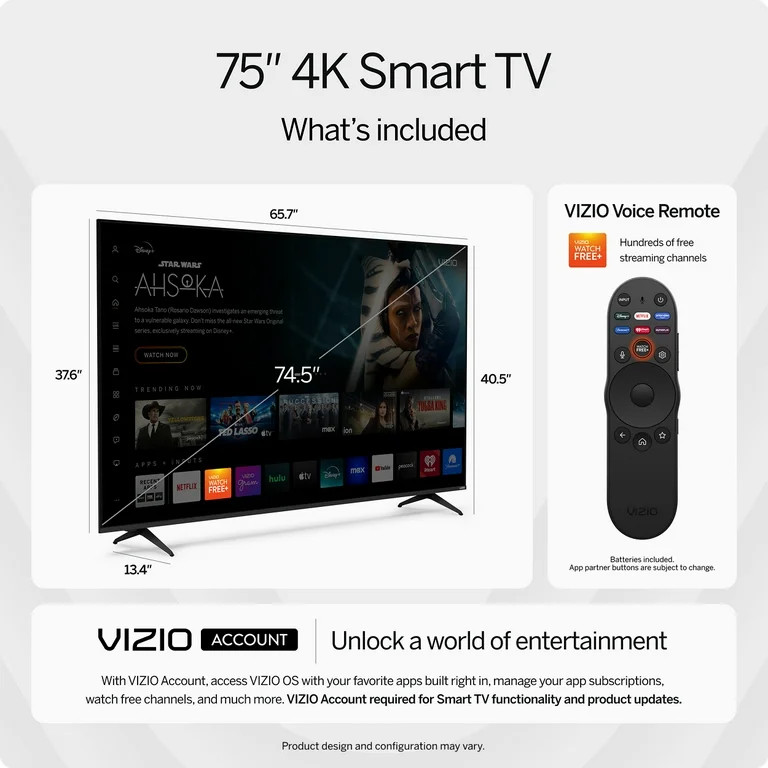 VIZIO 75” Class 4K UHD LED HDR Limited Edition Smart TV (NEW) V4K75X-08 | Walmart (US)