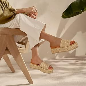 Platform Slip on Espadrille Sandals for Women Wedges Slides Bohemia Sandals Flatform Open Toe Bea... | Amazon (US)