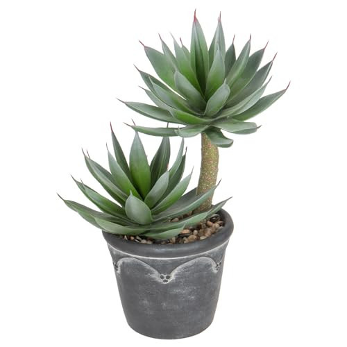 Hollyone Large Artificial Succulent Plants Fake Agave Succulents Potted 13" Faux Plant in Vintage Cement Pot Succulent Aloe Plant Indoor for Desk Home Office Living Room Table Shelf Decor | Amazon (US)