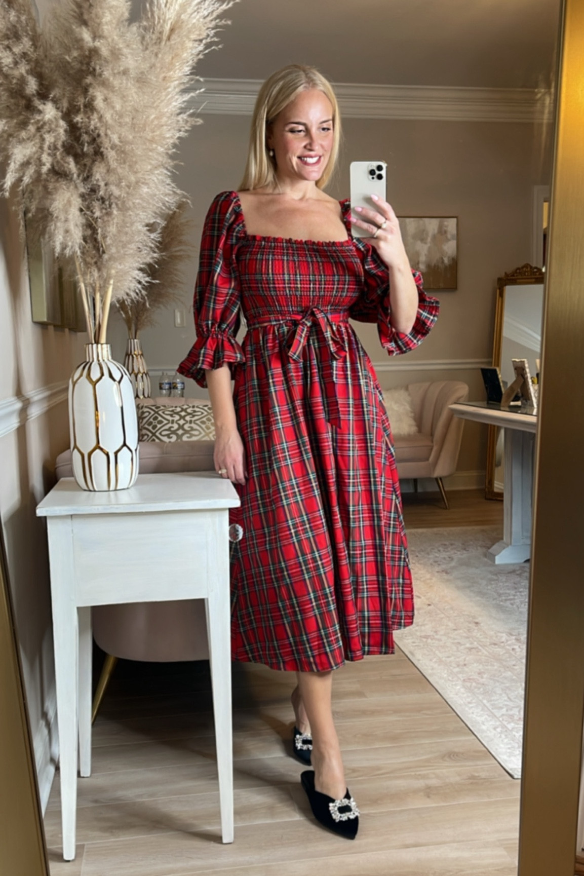 strapless open back dress Girls Red Plaid Collar Dress – Farmhouse Market TX main image 0