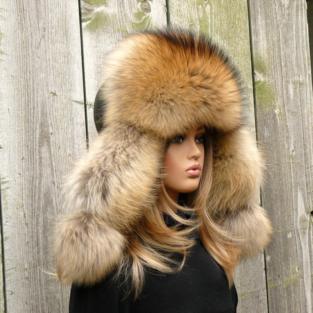 Oversized raccoon trapper hat women, Fluffy aviator hat, Fur bomber hat, Leather trapper hat, Big... | Etsy (US)