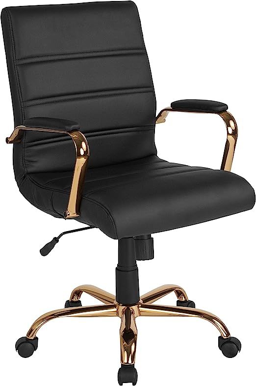 Flash Furniture Whitney Mid-Back Desk Chair - Black LeatherSoft Executive Swivel Office Chair wit... | Amazon (US)