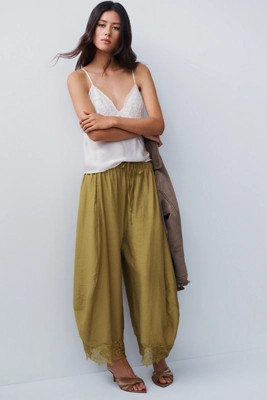 Reverie Lace-Trim Tapered Pants | Anthropologie (US)