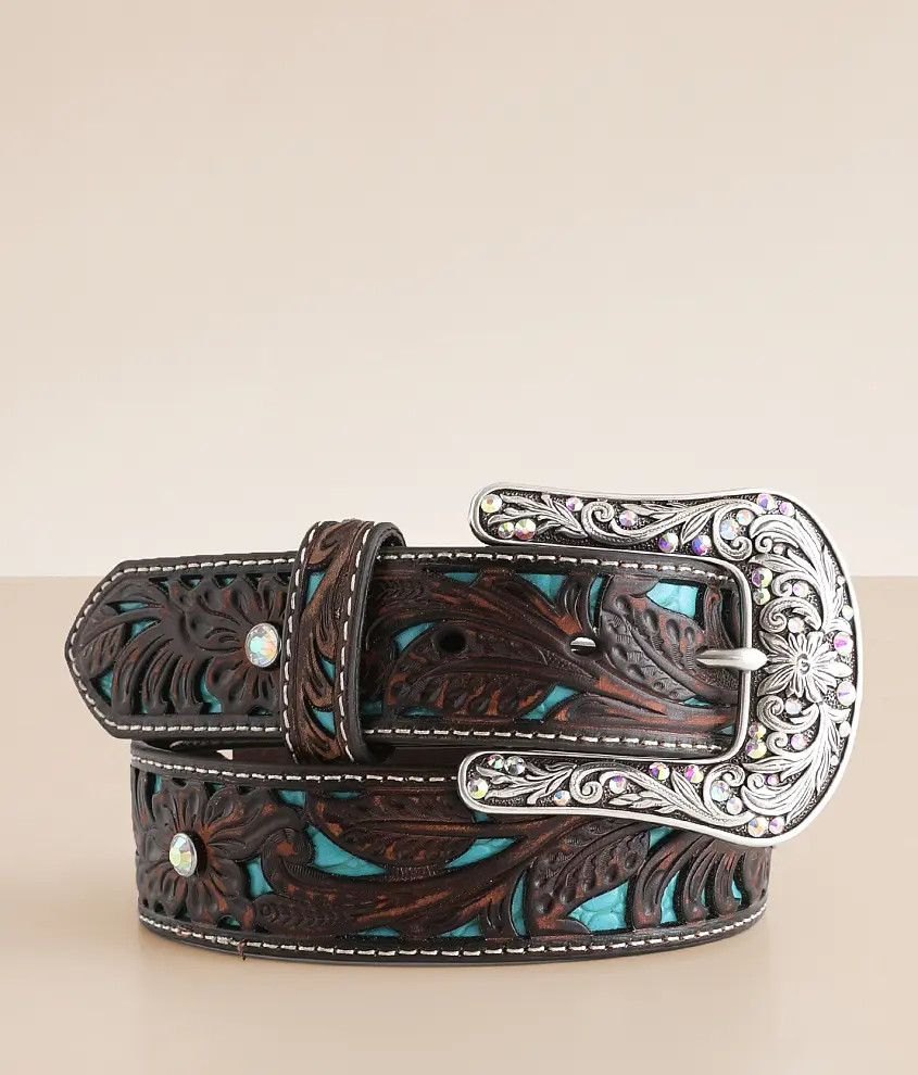 Embossed Turquoise Leather Belt | Buckle