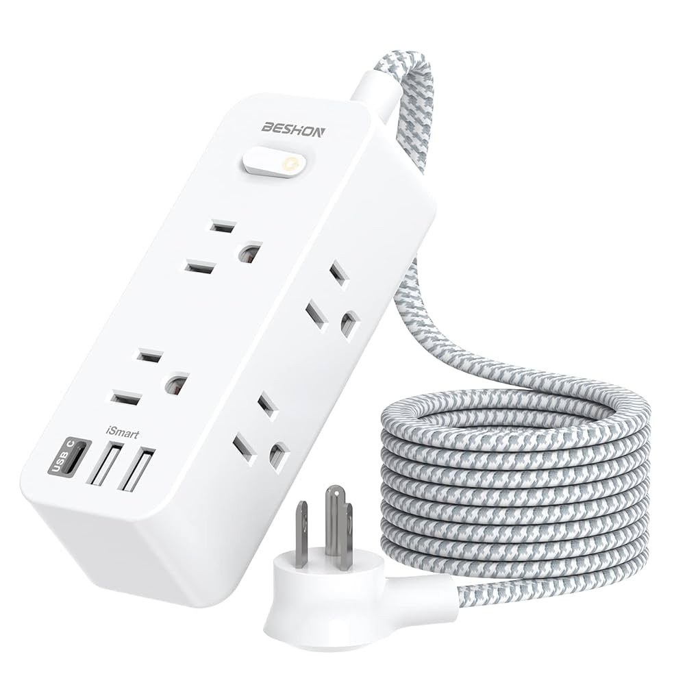 Power Strip Surge Protector, BESHON 5Ft Extension Cord, 6 Outlets with 3 USB Ports(1 USB C Outlet... | Amazon (US)