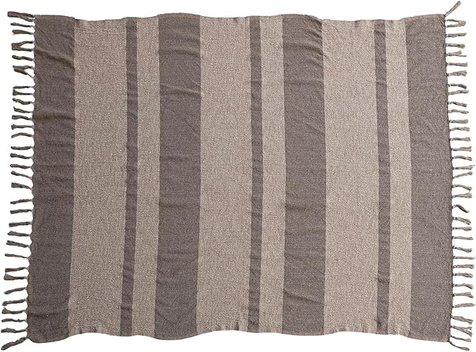 Bloomingville Savannah Stripe Cotton Blend Throw, Beige and Brown | Amazon (US)