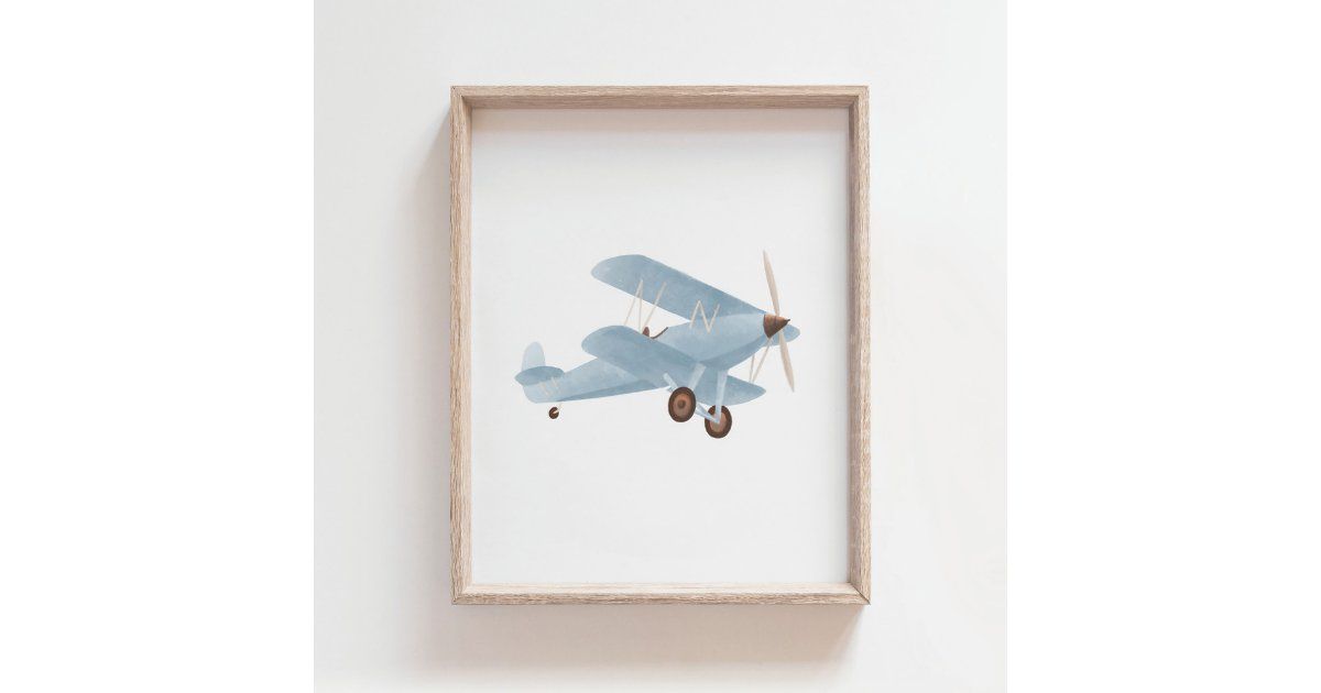 Blue Biplane Nursery Decor Poster | Zazzle | Zazzle