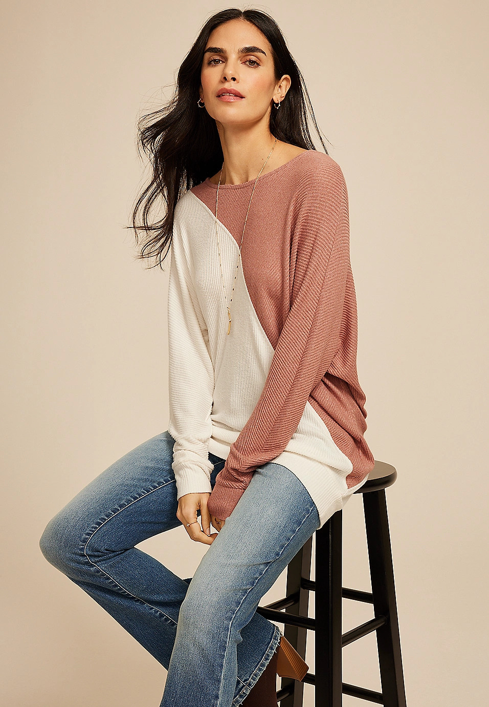 24/7 Dakota Diagonal Seam Colorblock Long Sleeve Tee | Maurices
