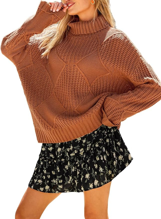 CUPSHE Womens Turtleneck Chunky Knit Sweater High Neck Cable Knit Sweater Casual Fit Long Sleeve ... | Amazon (US)