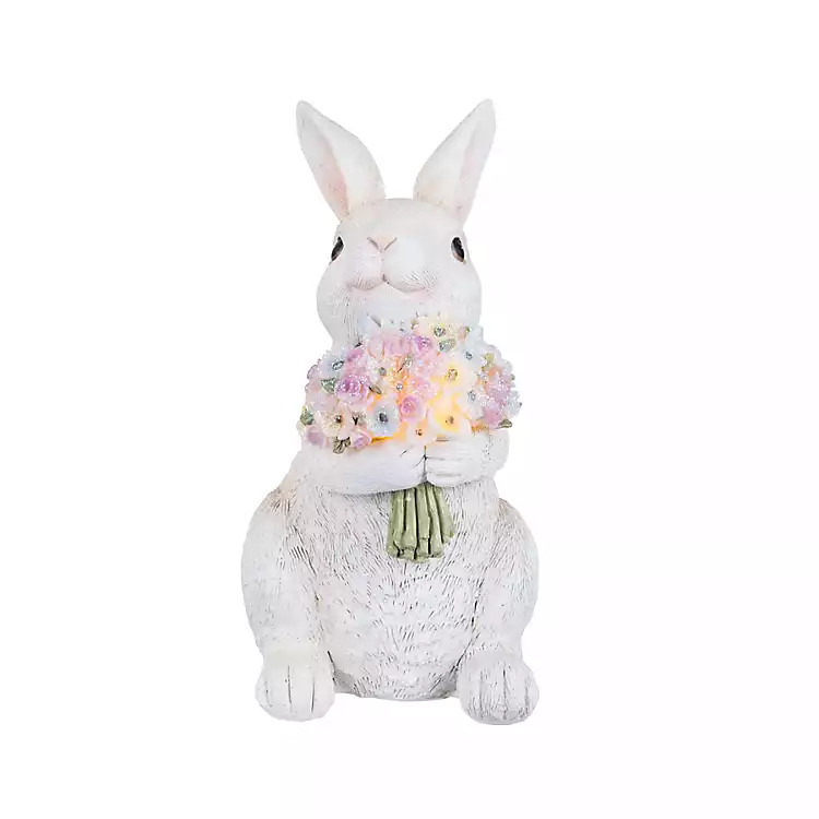 Pre-Lit White Bunny with Bouquet Figurine | Kirklands