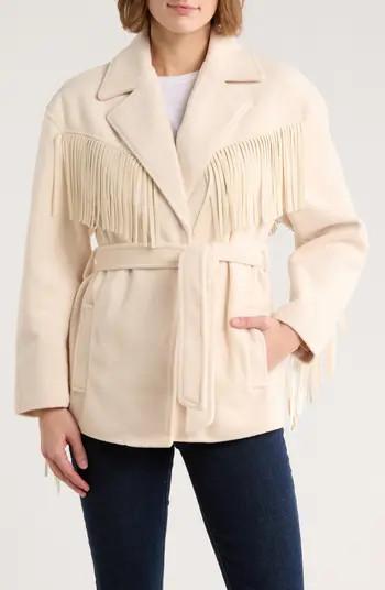 BLANKNYC Belted Fringe Trim Coat | Nordstromrack | Nordstrom Rack