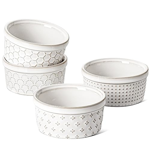 LE TAUCI Ramekins 6 oz, Ramiken for Creme Brulee, Lava Cake,Pudding, Souffle, Small Sauce Bowl,Ceramic Baking Dishes- 4 inch, Set of 4, Arctic White | Amazon (US)