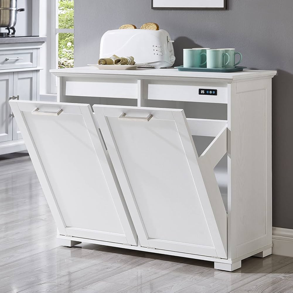 OLD CAPTAIN Double Tilt Out Trash Cabinet, Wooden Kitchen Garbage Can Free Standing Holder (White... | Amazon (US)