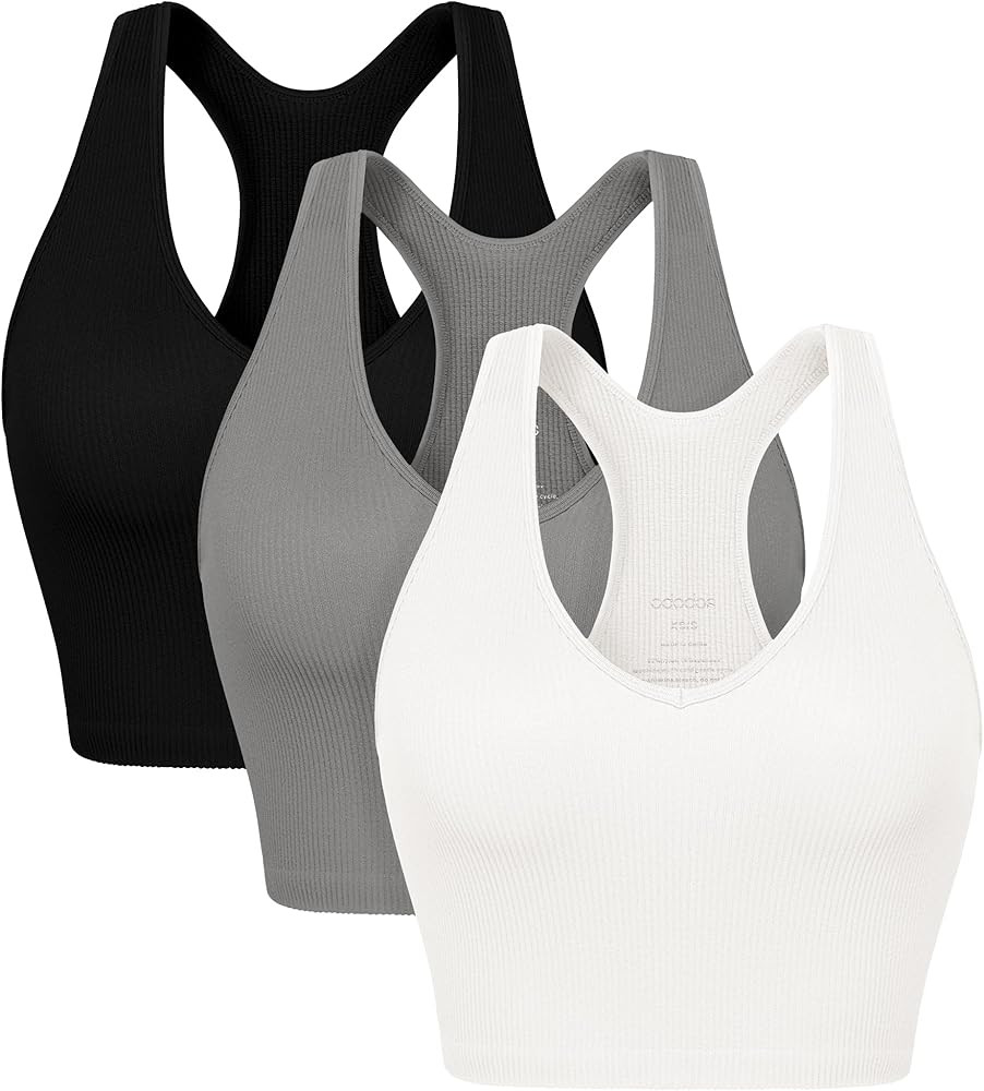 ODODOS 3-Pack Seamless Racerback Crop Tank for Women Ribbed Knit Soft Crop Tops | Amazon (US)