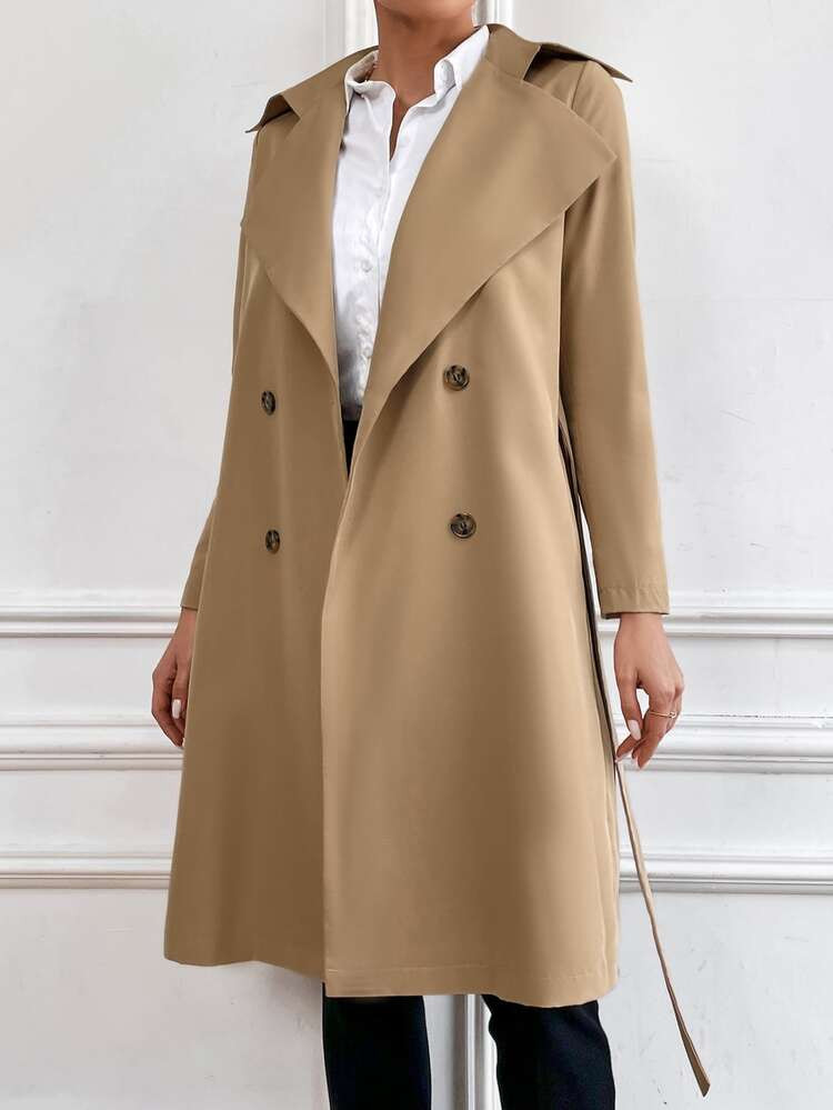 Double Breasted Split Back Belted Trench Coat | SHEIN