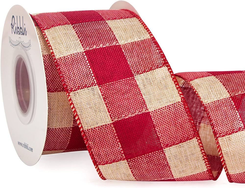 Amazon.com: Ribbli Christmas Ribbon Wired, Vintage Red and Beige Check Ribbon 2-1/2 inch x Contin... | Amazon (US)