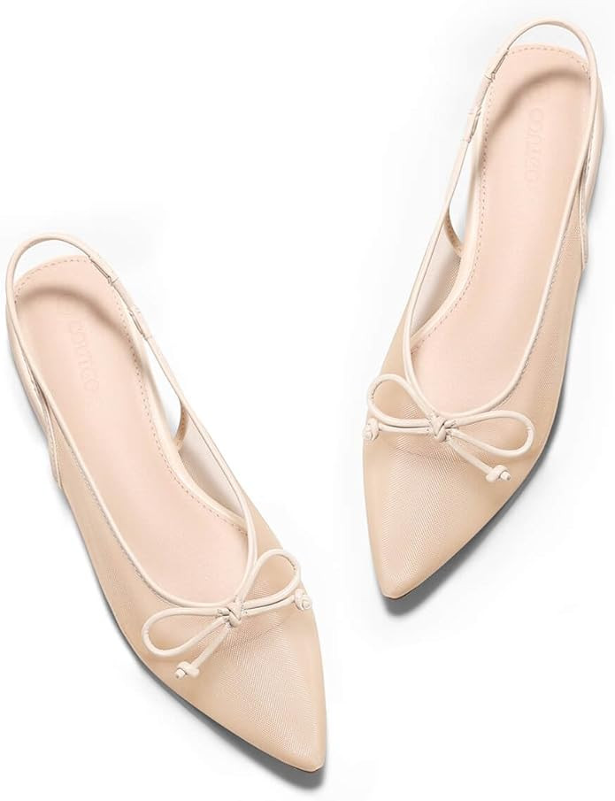 Coutgo Womens Slingback Flats Bow Closed Pointed Toe Mesh Ballet Flats Low Heel Sandals Dress Sho... | Amazon (US)