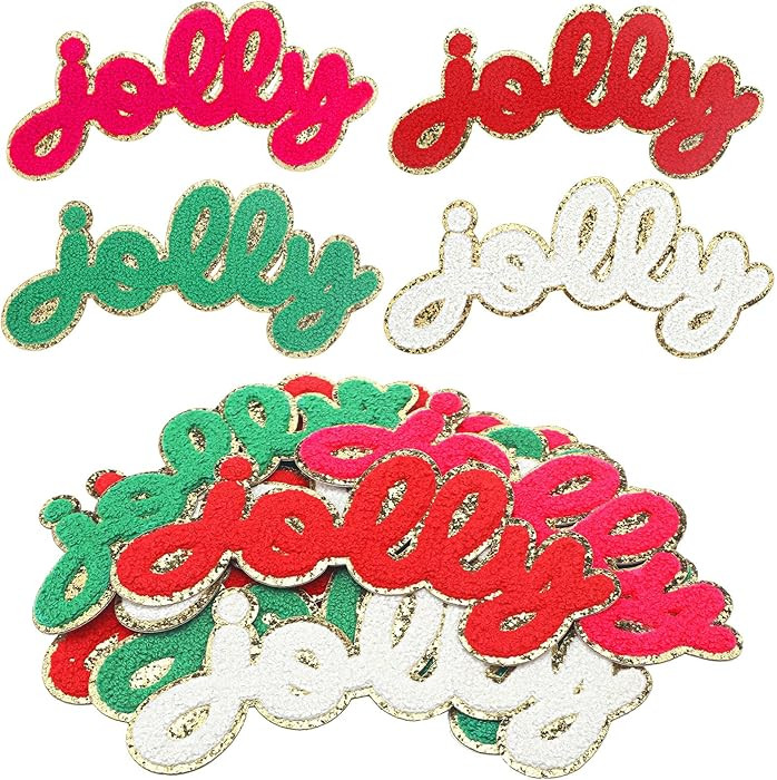 Chuangdi 12 Pcs Jolly Christmas Iron on Patches 7.8 Inch Sew on Chenille Letter Christmas Self Ad... | Amazon (US)