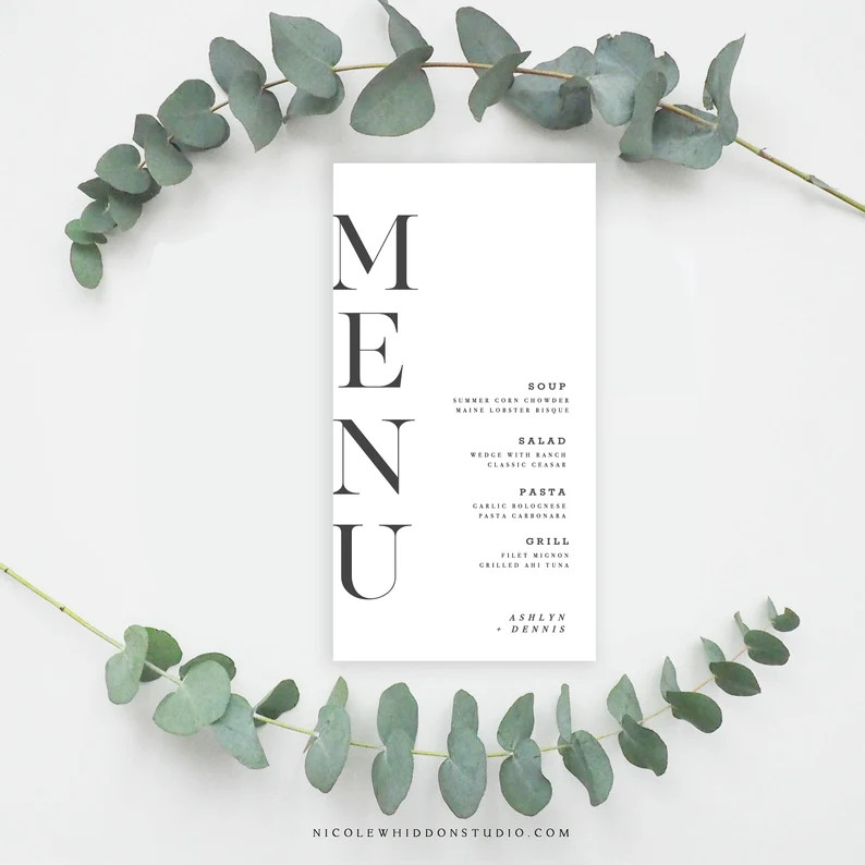 Minimalist Wedding Menu Editable Vertical Menu Card - Etsy | Etsy (US)