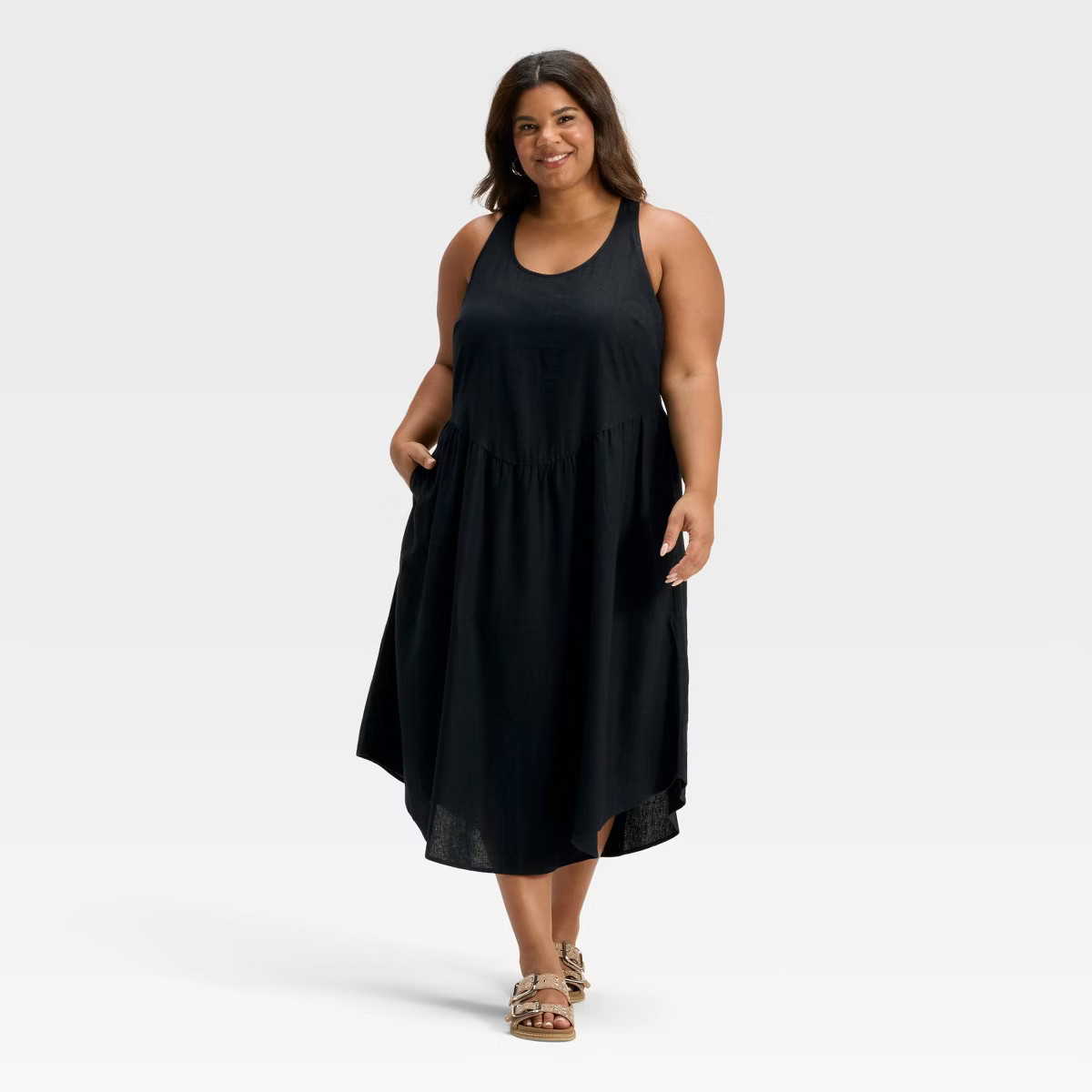 Women's Drop Waist Midi A-Line Dress - Universal Thread™ Black 1X | Target