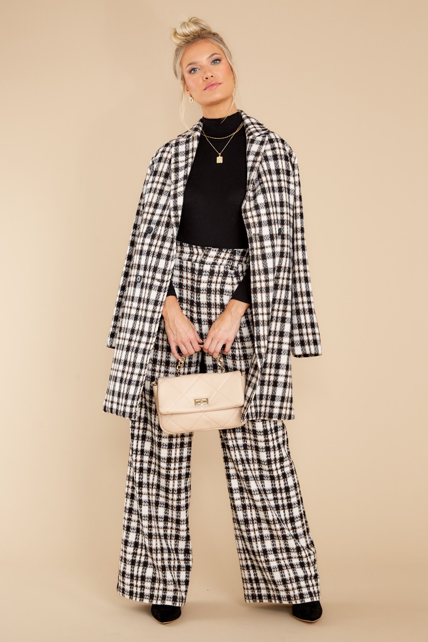 Classically Chic Black And White Plaid Coat | Red Dress 