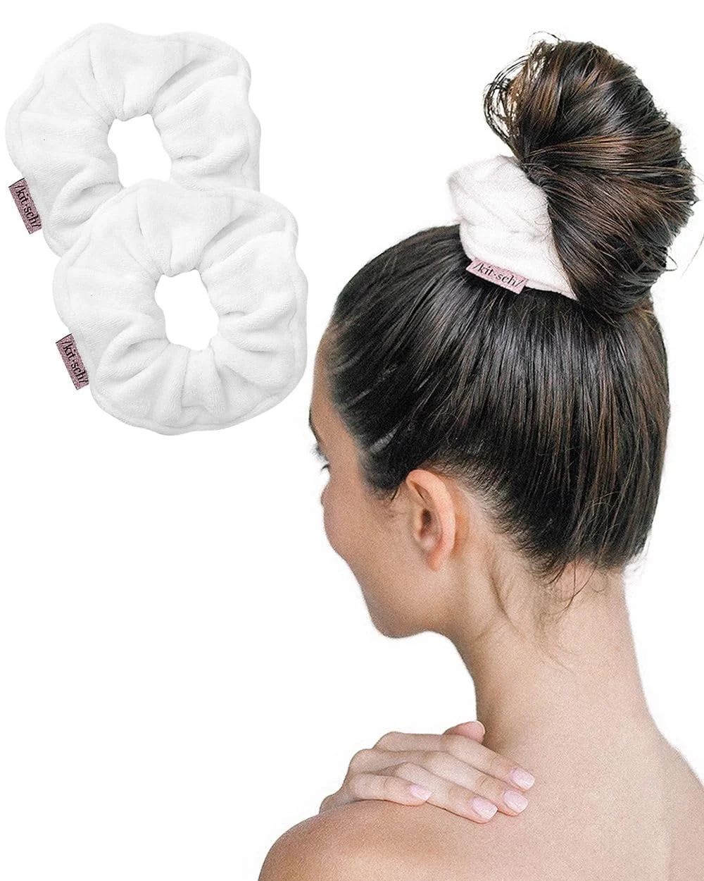 Kitsch Large Microfiber Hair Scrunchies - Ultra Soft Towel Scrunchie, Hair Ties, 2 Pcs (White) | Walmart (US)