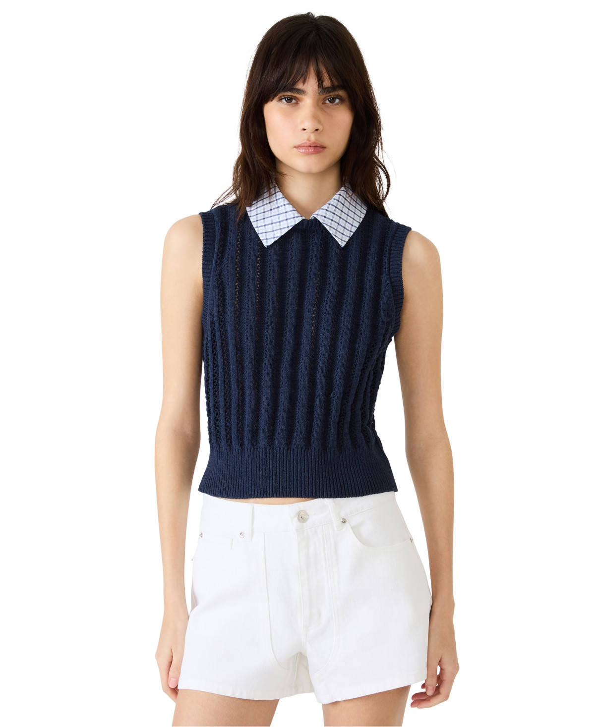 Steve Madden Women's Embree Collared Sweater Vest - Maritime Blue | Macy's