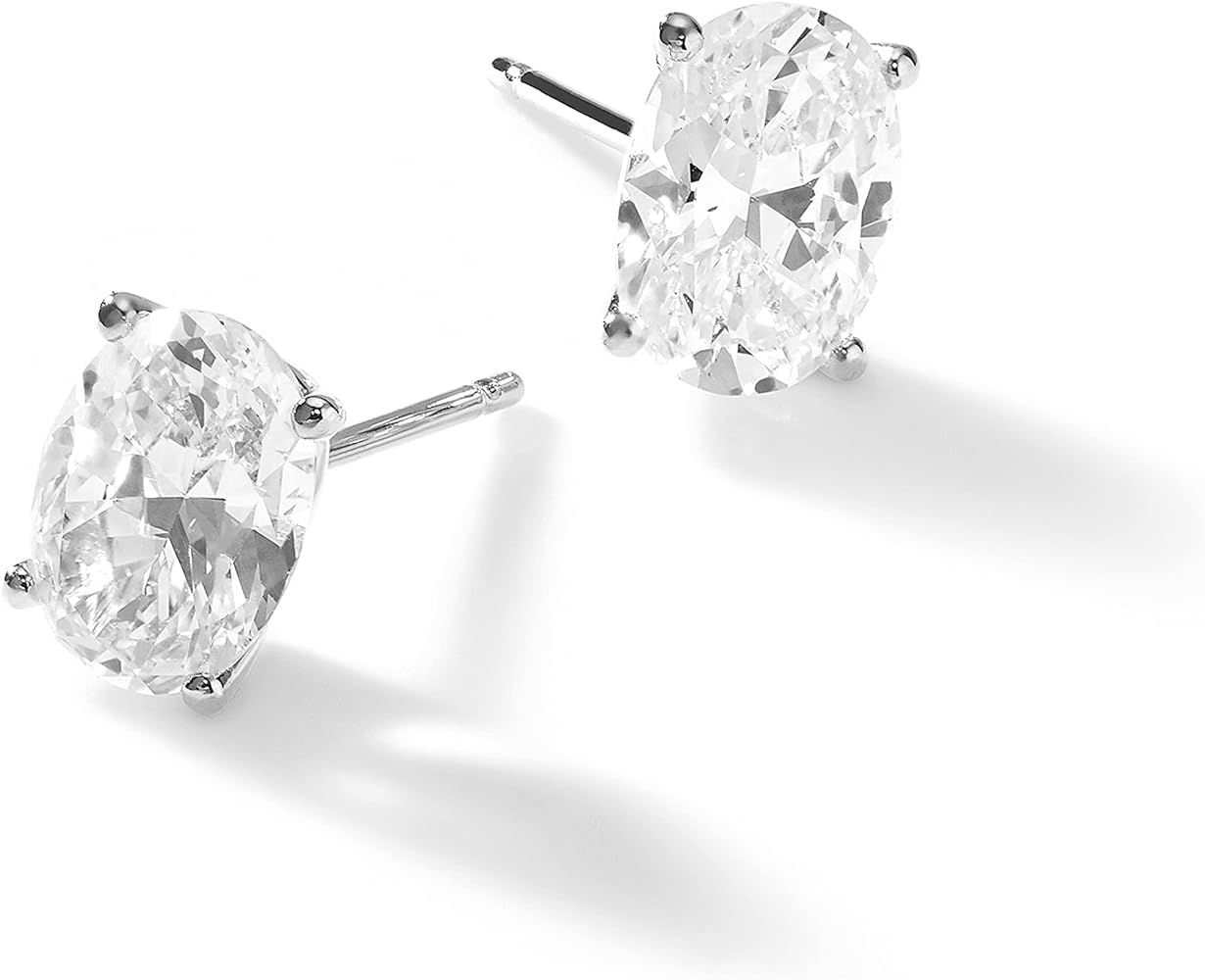 Nadri Oval Stud Earrings - 18k Rhodium Sterling Silver Stud Earrings for Women, Large Oval Cubic ... | Amazon (US)