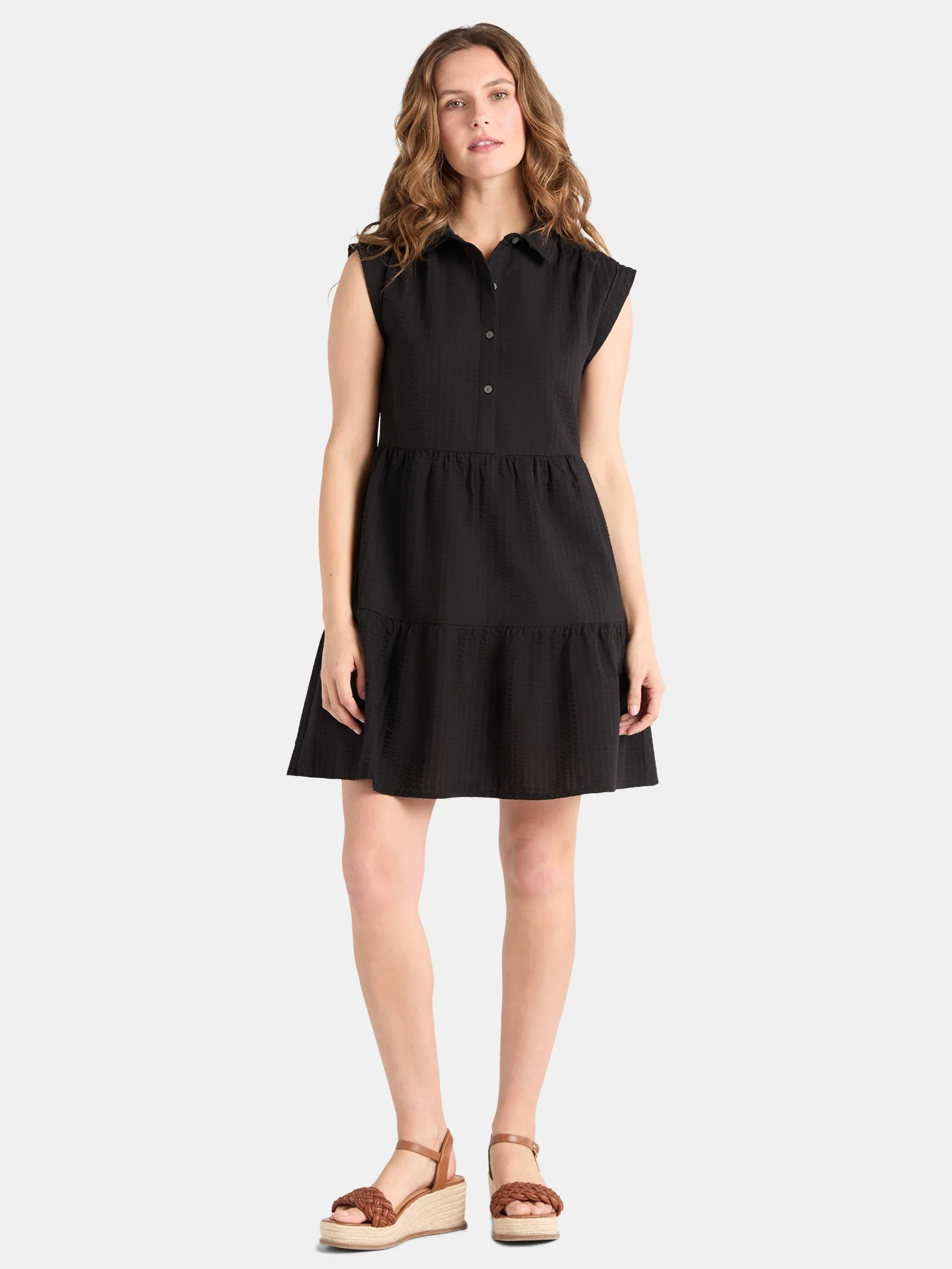 Time and Tru Women's Tiered Mini Shirtdress, Sizes XS-XXXL | Walmart (US)