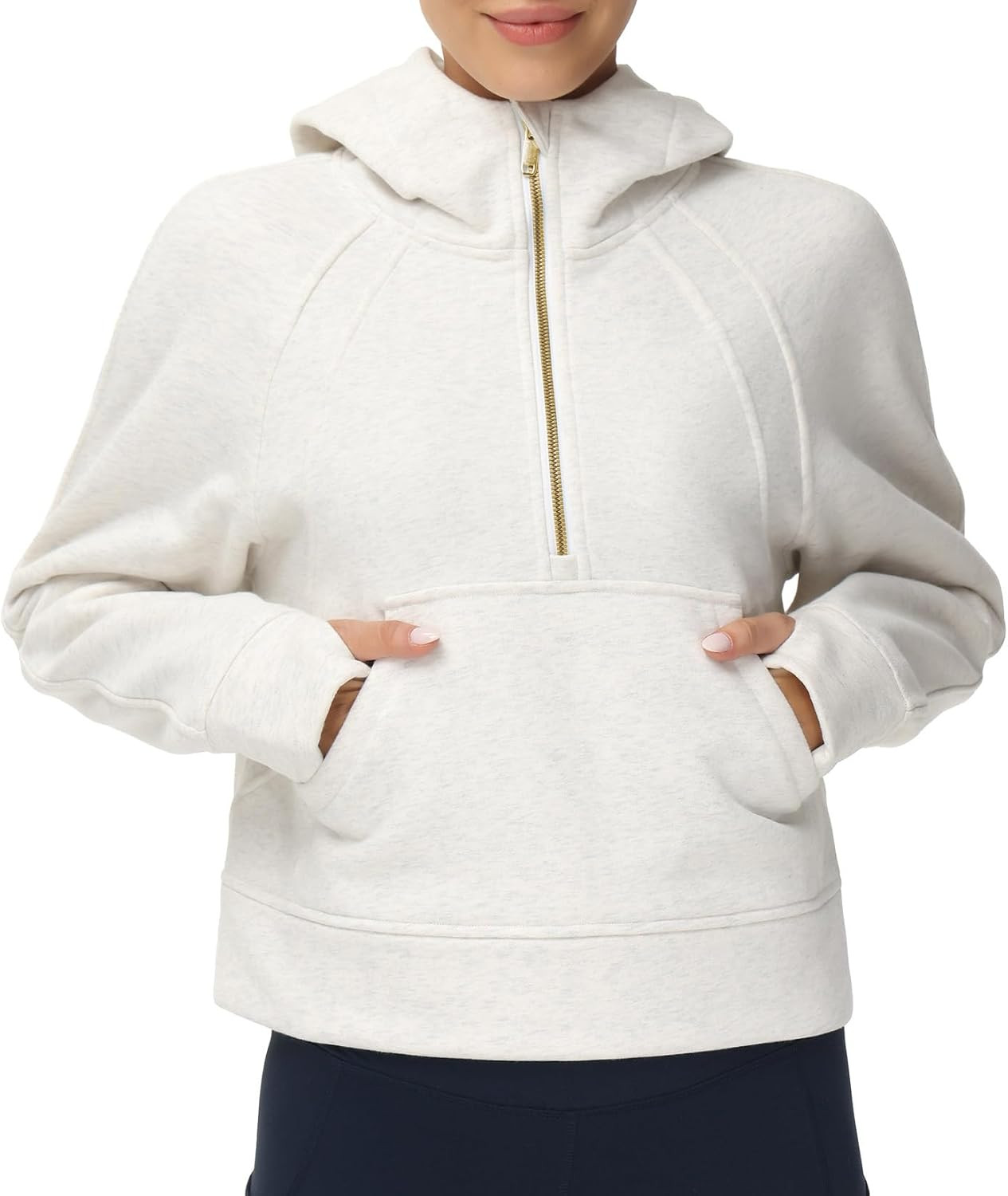 Women’s Hoodies Half Zip Long Sleeve Fleece Crop Pullover Sweatshirts with Pockets Thumb Hole | Amazon (US)