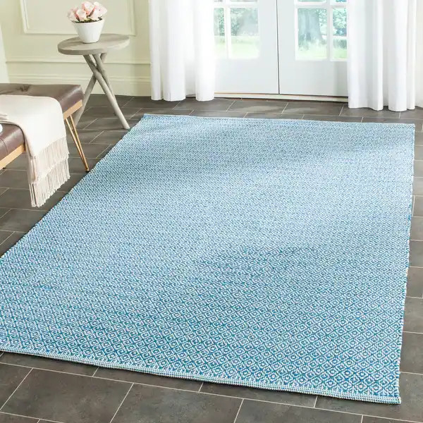 SAFAVIEH Montauk Glyn Handmade Cotton Area Rug - 5' x 7' - Ivory/Blue | Bed Bath & Beyond