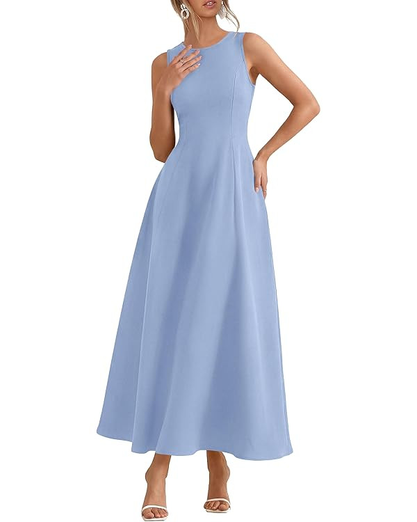 PRETTYGARDEN Women's Maxi Dress Summer Wedding Guest 2026 Spring A Line Long Tank Flowy Modest Sl... | Amazon (US)