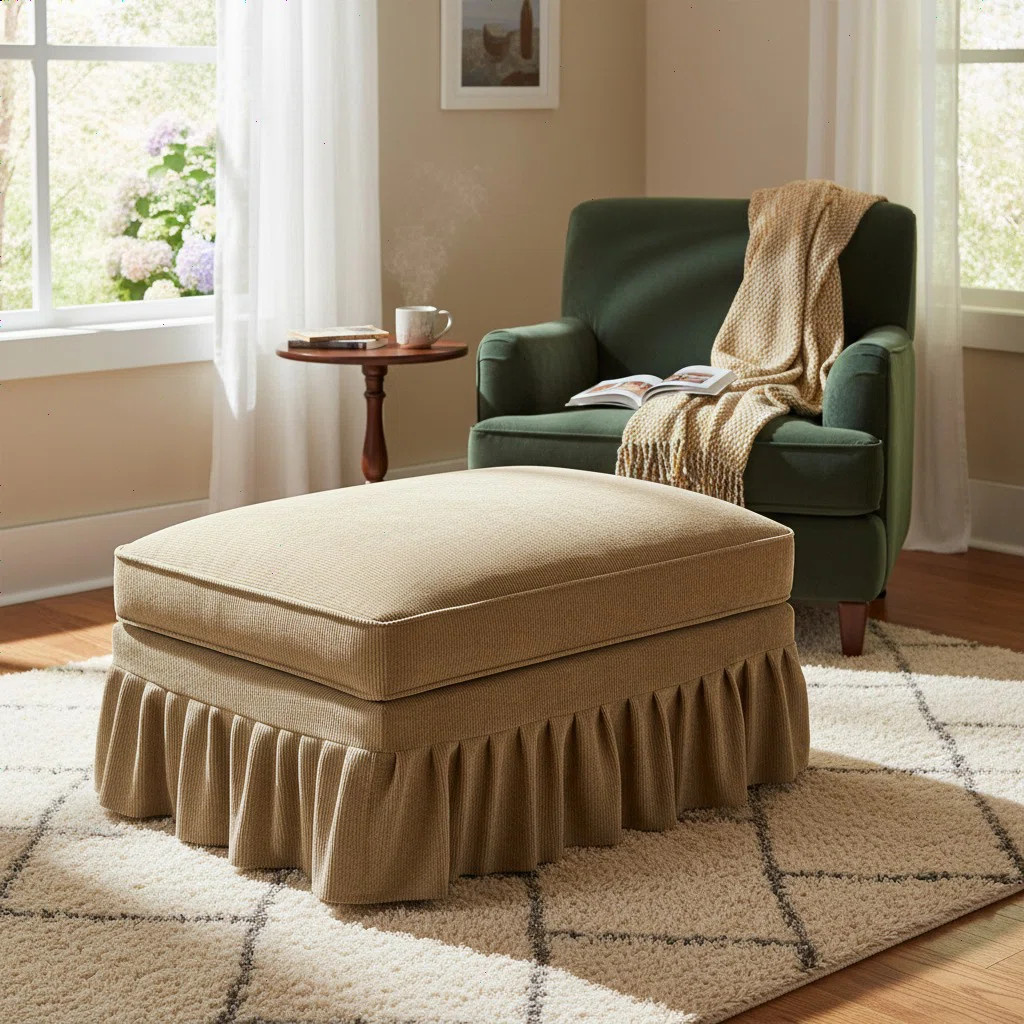 Lifesky Ottoman Footstool With Storage: Detachable Ruffle Design & Chenille Fabric - 2 Styles In ... | Wayfair North America